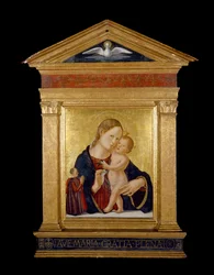 Jomfru og barn med donor, ca. 1480 (tempera og bladguld på panel)