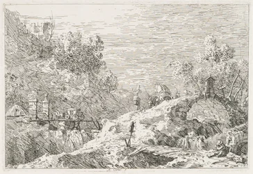 Udsigt: Bjerglandskab med fem broer, 1735-1746.