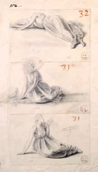 Kvindefigur i tre forskellige stillinger af Antonio Canova (1757-1822), tegning