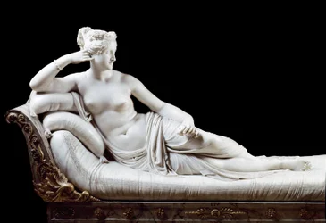Pauline Bonaparte, prinsesse Borghese (1780-1825), søster til Napoleon I, fremstillet som Sejrende Venus, marmorskulptur af Antonio Canova (1757-1822), 1804-1808, Rom, Galleria Borghese