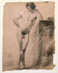 Studie af mandlig nøgen lænet op på sokkel af Antonio Canova (1757-1822), tegning