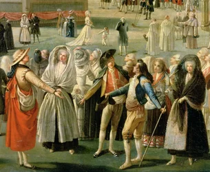 Opstigningen af en varmluftsballon i Madrid, detalje af mængden (olie på lærred) (detaljer)