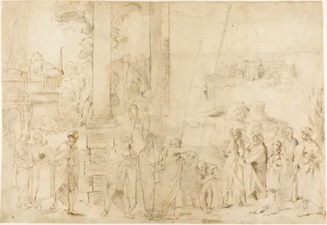 Sankt Paulus døber Dionysos Areopagiten (recto); Skitser af baby, hænder (verso)