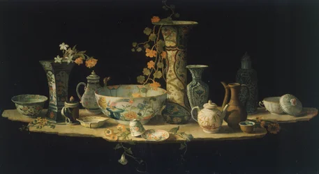 Forberedende maleri til en bordplade af hård sten med porcelænsvaser, ca 1875, af Antonio Cioci (mellem 1722 og 1792), olie på lærred.