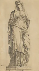 Kvinde i fuld ansigt, hendes hoved lidt til venstre, ca. 1543.
