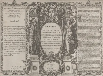 Frontispice for tegninger af krigen, belejringen og angrebet af den tyrkiske hær på øen, 1631.