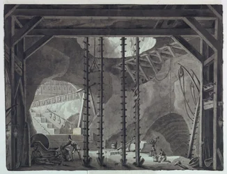 Scenedesign, mænd, der bygger bygning i hule