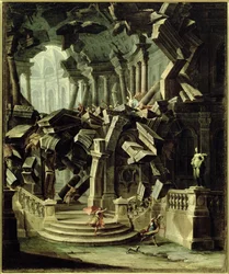 Samson ødelægger Dagans tempel, filisternes gud (olie på lærred)