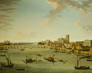 Themsen fra terrassen i Somerset House ser mod Westminster