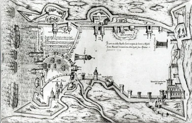 Kort, der illustrerer La Rochelle besat af huguenotterne