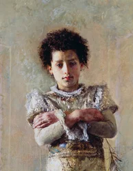 Akrobat, detalje, af Antonio Mancini (1852-1930), olie på lærred, 250,5x111,5 cm
