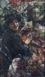 ""Aurelia"" Portræt af en romersk model med tilnavnet Cornacchia (krage) Maleri af Antonio Mancini (1852-1930), olie på lærred, 94 x 59,7 cm, ca. 1906 London National Gallery