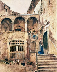 Indvendig gårdhave i lejemålet, af Antonio Mancini (1852-1930)