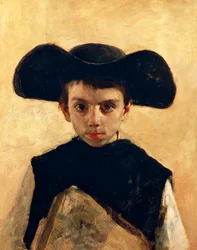Prevetariello (pieni pappi), Antonio Mancini (1852-1930), öljy kankaalle, 66x53 cm
