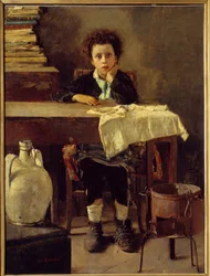 Den lille skoledreng eller fattige skoledreng Maleri af Antonio Mancini (1852-1930) 1800-tallets søn. 1,3x0,97 m Paris, Musee d