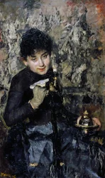 Kvinde med blækhus, ca 1875, af Antonio Mancini (1852-1930), olie på lærred