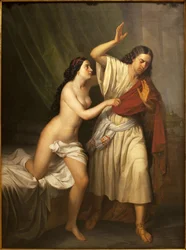 Josef og Putifars (Potifar) hustru. Maleri af Antonio Esquivel (1806-1857), olie på lærred