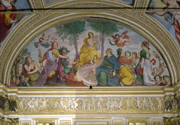 Spejlsalen, Apollo og muserne (fresco)