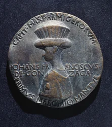 Bronzemedalje af Gianfrancesco Gonzaga (1395-1444), forside, designet af Antonio di Puccio Pisano, kendt som Pisanello (1395-1455 ca.), diameter 10,20 cm