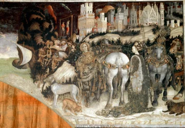 Sankt Georg befrier prinsessen af Trapezunt, detalje. Fresko af Antonio Pisano, kaldet Pisanello (ca. 1380-1455), 1436-1438, Verona, Chiesa di Sant