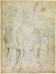 "Studier af nøgne kvinder, bebudelse og to svømmende kvinders studier", ca. 1425 (tegning)