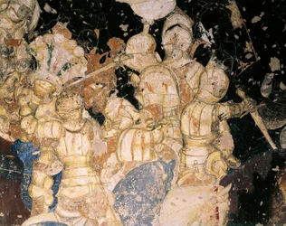 Tournament-Battle of Louvezerp, af Antonio Pisano kendt som Pisanello (før 1395-ca 1455), fresco. Detalje. Palazzo Ducale, Mantua.