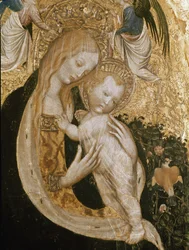 Jomfru med vagtel (Detrempe på træ, ca. 1420)