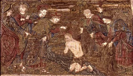 Kristus døber Johannes Døberen, gobelin med scener fra helgenens liv (tekstil)