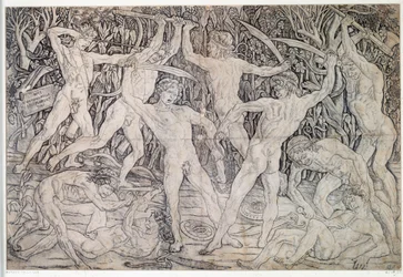 Kamp af nøgne krigere Tegning af Antonio Pollaiolo (Pollaiuolo eller Benci) (ca. 1431-1498) 1470 Department of Prints and Drawings, Uffizi Florence