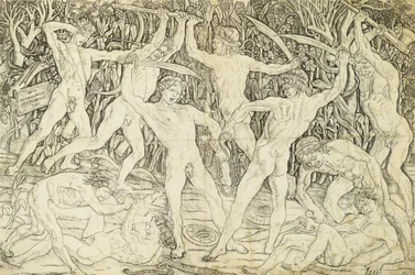 Nøgenbilleder i kamp, ​​af Antonio del Pollaiuolo (ca 1431-1498), gravering