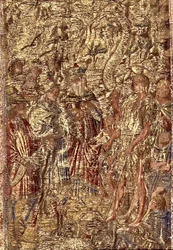 Johannes Døberen foran ypperstepræsterne og levitterne, billedtæppe, der skildrer scener fra helgenens liv (tekstil)