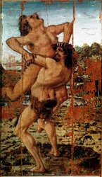 De tolv værker af Hercules: "" Heracles (Hercules) Løft den kæmpe store ante"" Maleri af Antonio Benci kaldet The Pollaiolo (Pollaiuolo) (1431-1498)