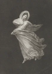 En bacchante iført flydende draperi, kigger ned, højre arm bøjet og venstre arm ..., ca. 1795-1847.