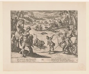 Alexander den Store jager vilde dyr ved Bazaira Alexander den Stores gerninger (serietitel) Alexandri magni praecipvae res gestae (serietitel)