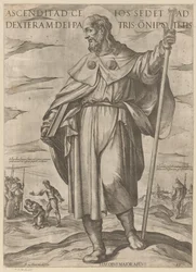 De heilige Jakobus de Meerdere Han, der steg op til himlen, sidder ved Gud den Almægtige Faders højre hånd (titel på objektet) Kristus, Maria og apostlen (serietitel)