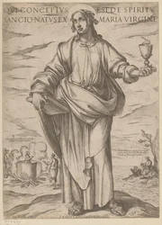 Af Sankt Johannes Som blev undfanget af Helligånden, født af jomfru Maria (titel på objektet) Kristus, Maria og apostlen (serietitel)
