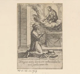 De heilige Philippus plaast zich onder de hoede van Maagd Maria Het Leven van Philippus Benitius (serietitel) B. Philippi Benicius Florens liv. ord. Tjener for B. Mary the Virgin (serietitel)