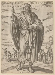 Af St. Thomas Faldt ned i helvede på den tredje dag opstod fra de døde (titel på objekt) Kristus, Maria og apostlen (serietitel)