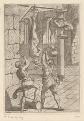 Tortur med hammere, mens de hænger Tortur udsat af kristne martyrer (serietitel) Varia tormentorum et supplicioru crudelium (...) (serietitel)