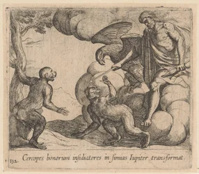 Jupiter forvandler Cercopes til en abe Jupiter forvandler det godes belejrere til aber (titel på objekt) Metamorfoseon eller transformationer (serietitel) Metamorfosen van Ovidius (serietitel)