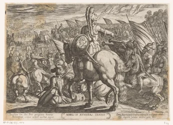 Moses beordrer israelitterne til at angribe etiopierne Moyses i Aethiopas tendit (titel på objekt) Det Gamle Testamentes kampscener (serietitel)