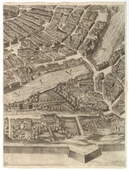 Plan for byen Rom. Del 10 med Tiberen og Villa Farnesina, 1645.