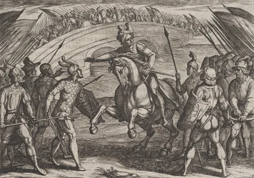 Plade 22: Civilis adskiller tyske og hollandske tropper, fra The War of the Romans Against th..., 1611.