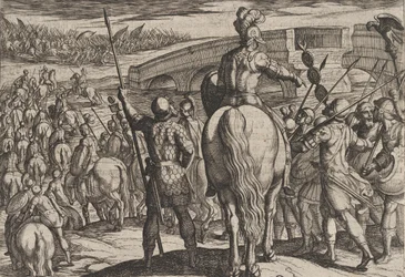 Plade 24: De nye romerske troppers fremskudsvagt vendte tilbage, fra The War of the Roman..., 1611.