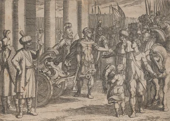 Plade 2: Alexander Cutting the Gordian Knot, fra The Deeds of Alexander the Great, 1608.,