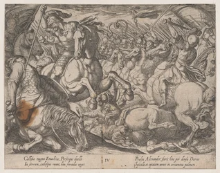 Plade 4: Alexander kæmper mod perserne, fra Alexander den Stores gerninger, 1608.