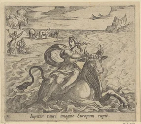 Tagvogn Europa Jupiter fanger Europa på billedet af en tyr (titel på objekt) Metamorphoseon size transformational (serietitel) Metamorfosen van Ovidius (serietitel)