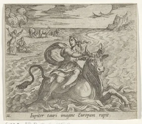 Tagvogn Europa Jupiter fanger Europa på billedet af en tyr (titel på objekt) Metamorphoseon size transformational (serietitel) Metamorfosen van Ovidius (serietitel)