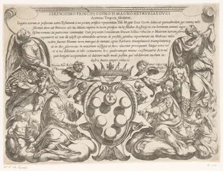 Titeltryk med dedikation til og våbenskjold af Cosimo II de
