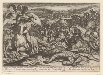 Sauls selvmord efter hans nederlag til filistrene. Saul post cladem et necem fillor sibl morte conscivit (titel på objektet). Kampe fra Det Gamle Testamente (serietitel)